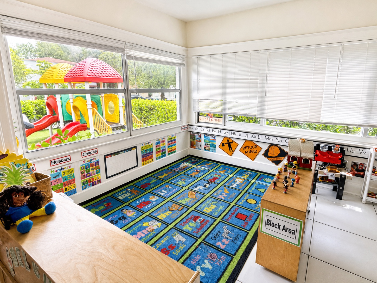 Colorful learning rug at Little Apple Location 2